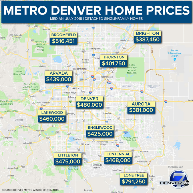 Denver7 2018 detached-home median price map